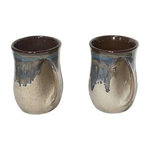 Pottery Mug Hug Right Hand Warmer Brown Blue Drip Glaze 2021 Signed Neher Set